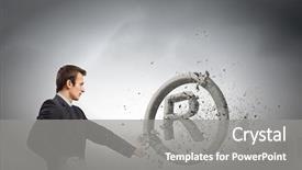  Presentation with trademark - Amazing PPT theme having angry businessman crashing stone trademark with karate punch backdrop and a gray colored foreground