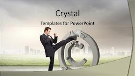  Presentation with trademark - Cool new presentation with angry businessman crashing stone trademark with karate kick backdrop and a soft green colored foreground