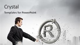  Presentation with trademark - PPT layouts featuring angry businessman crashing stone trademark with karate punch background and a light gray colored foreground