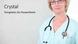  Presentation with professional - Audience pleasing slides consisting of registered nurse - portrait of a medical professional backdrop and a light gray colored foreground