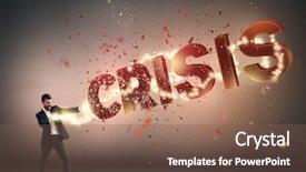  Presentation with magic - Slides with regression - businessman destroying word crisis background and a violet colored foreground