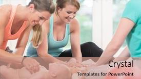  Presentation with young children - Slide set enhanced with regression - young women practicing how background and a coral colored foreground