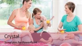  Presentation with babies - PPT layouts having regression - young women practicing massage background and a coral colored foreground