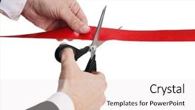  Presentation with ribbon cutting - Presentation theme having regulation - red ribbon cutting background and a sky blue colored foreground