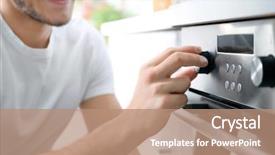  Presentation with temperature - Presentation design featuring regulation - young man regulating temperature background and a coral colored foreground