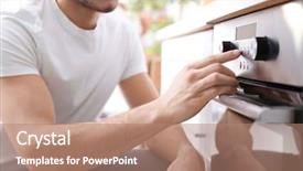  Presentation with temperature - PPT theme having regulation - young man regulating temperature background and a coral colored foreground