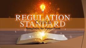  Presentation with educational - Slide deck having regulation standard inscription coming out from an open book educational concept background and a gold colored foreground