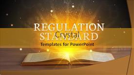  Presentation with open book - PPT layouts with regulation-standard-inscription-coming-out background and a gold colored foreground