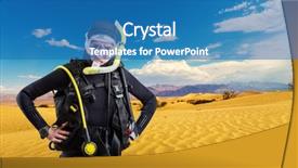  Presentation with underwater - Presentation design enhanced with regulator - diver standing in desert underwater background and a teal colored foreground