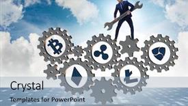  Presentation with cryptocurrency - PPT layouts having regulatory - businessman in cryptocurrency concept background and a light blue colored foreground