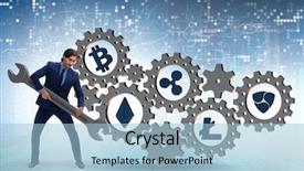  Presentation with cryptocurrency - Slide set with regulatory - businessman in cryptocurrency concept background and a light blue colored foreground