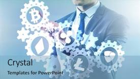  Presentation with human rights concept chained man - Presentation theme consisting of regulatory - concept of cryptocurrencies with man background and a light blue colored foreground