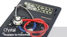  Presentation with medical billing - Theme consisting of regulatory - stethoscope and calculator photo icon background and a dark gray colored foreground