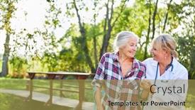  Presentation with physiotherapist - PPT theme having reha-doctor-or-physiotherapist-helps background and a yellow colored foreground