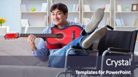  Presentation with housing - Colorful theme enhanced with rehabilitating housing - disabled man playing guitar backdrop and a tawny brown colored foreground