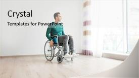  Presentation with housing - Amazing slides having rehabilitating housing - young man in wheelchair indoors backdrop and a light gray colored foreground