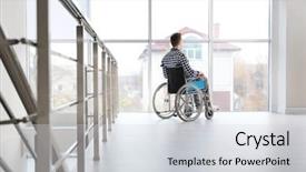  Presentation with housing - Audience pleasing slides consisting of rehabilitating housing - young man in wheelchair indoors backdrop and a light gray colored foreground