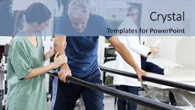  Presentation with physiotherapist - Audience pleasing theme consisting of rehabilitation - female physiotherapist standing by patient backdrop and a light blue colored foreground