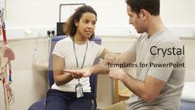  Presentation with physiotherapy - PPT theme having rehabilitation - male patient having physiotherapy background and a soft green colored foreground