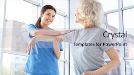  Presentation with physiotherapist - PPT layouts having rehabilitation - physiotherapist working with elderly patient background and a light blue colored foreground