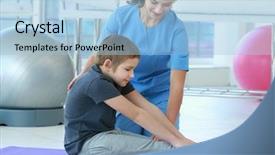  Presentation with physiotherapist - PPT layouts enhanced with rehabilitation - physiotherapist working with patient background and a light blue colored foreground