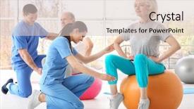  Presentation with patients - PPT theme featuring rehabilitation - physiotherapists working with elderly patients background and a lemonade colored foreground