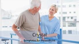  Presentation with senior fitness - Presentation design with rehabilitation - senior man walking with therapist background and a light blue colored foreground