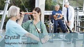  Presentation with resistance - PPT theme consisting of rehabilitation center - nurse assisting senior woman background and a light blue colored foreground