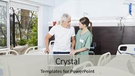  Presentation with helping - Cool new PPT layouts with rehabilitation center - nurse helping male patient backdrop and a light gray colored foreground