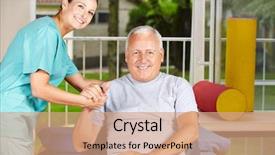  Presentation with physiotherapy - Beautiful theme featuring rehabilitation center - senior man getting physiotherapy backdrop and a coral colored foreground