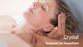  Presentation with reflexology foot massage spa foot - Theme having rehabilitation center - woman receiving neck massage background and a coral colored foreground