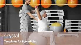  Presentation with supervision - Beautiful slides featuring rehabilitation concept mature man doing backdrop and a gray colored foreground