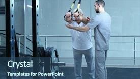  Presentation with supervision - Beautiful theme featuring rehabilitation concept mature man doing backdrop and a ocean colored foreground