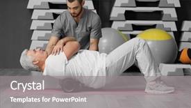  Presentation with supervision - Colorful theme enhanced with rehabilitation concept mature man doing backdrop and a gray colored foreground