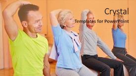  Presentation with senior fitness - Colorful slides enhanced with rehabilitation exercises - group of senior people exercising backdrop and a coral colored foreground