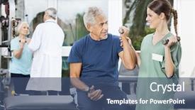  Presentation with nurse a male patient - PPT theme having rehabilitation exercises - nurse instructing senior male patient background and a ocean colored foreground