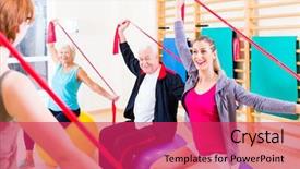 Presentation with stretch - Beautiful presentation theme featuring rehabilitation exercises - senior people at fitness course backdrop and a red colored foreground