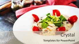  Presentation with fresh lettuce strawberries blueberries mushroom - Cool new PPT layouts with rehidration - risotto with fresh cream salted backdrop and a  colored foreground