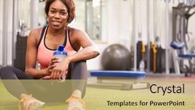  Presentation with benefits of drinking water - Colorful presentation theme enhanced with rehidration - young woman drinking water backdrop and a yellow colored foreground