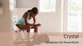  Presentation with water sports - Presentation theme enhanced with rehidration - young woman in sports clothes background and a coral colored foreground