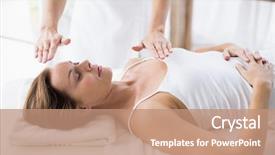  Presentation with treatment - PPT layouts enhanced with reiki healing - woman receiving reiko treatment background and a coral colored foreground