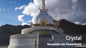  Presentation with shanti stupa - Presentation theme featuring reincarnation - shanti stupa at sunset leh background and a dark gray colored foreground