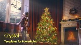  Presentation with child enjoy - Theme having reindeer - merry christmas and happy holidays background and a tawny brown colored foreground