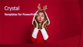  Presentation with christmas girl - PPT theme with reindeer - portrait of a lovely thoughtful background and a crimson colored foreground