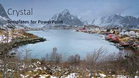  Presentation with resort - PPT theme with reine-resort-in-lofoten-archipelago background and a light blue colored foreground