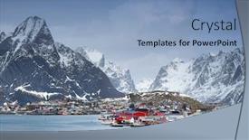  Presentation with resort - Colorful slide set enhanced with reine-resort-in-lofoten-archipelago backdrop and a teal colored foreground