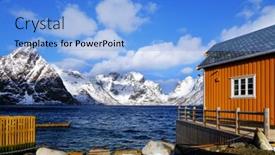  Presentation with resort - Audience pleasing PPT theme consisting of reine-resort-in-lofoten-archipelago backdrop and a light blue colored foreground