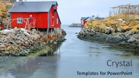  Presentation with resort - Presentation design consisting of reine-resort-in-lofoten-archipelago background and a light blue colored foreground