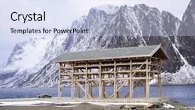  Presentation with fishing - Presentation theme consisting of reins - drying cod fish in winter background and a sky blue colored foreground