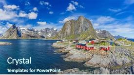  Presentation with bali island typical indonesia - PPT theme having reins - reine on the lofoten islands background and a ocean colored foreground